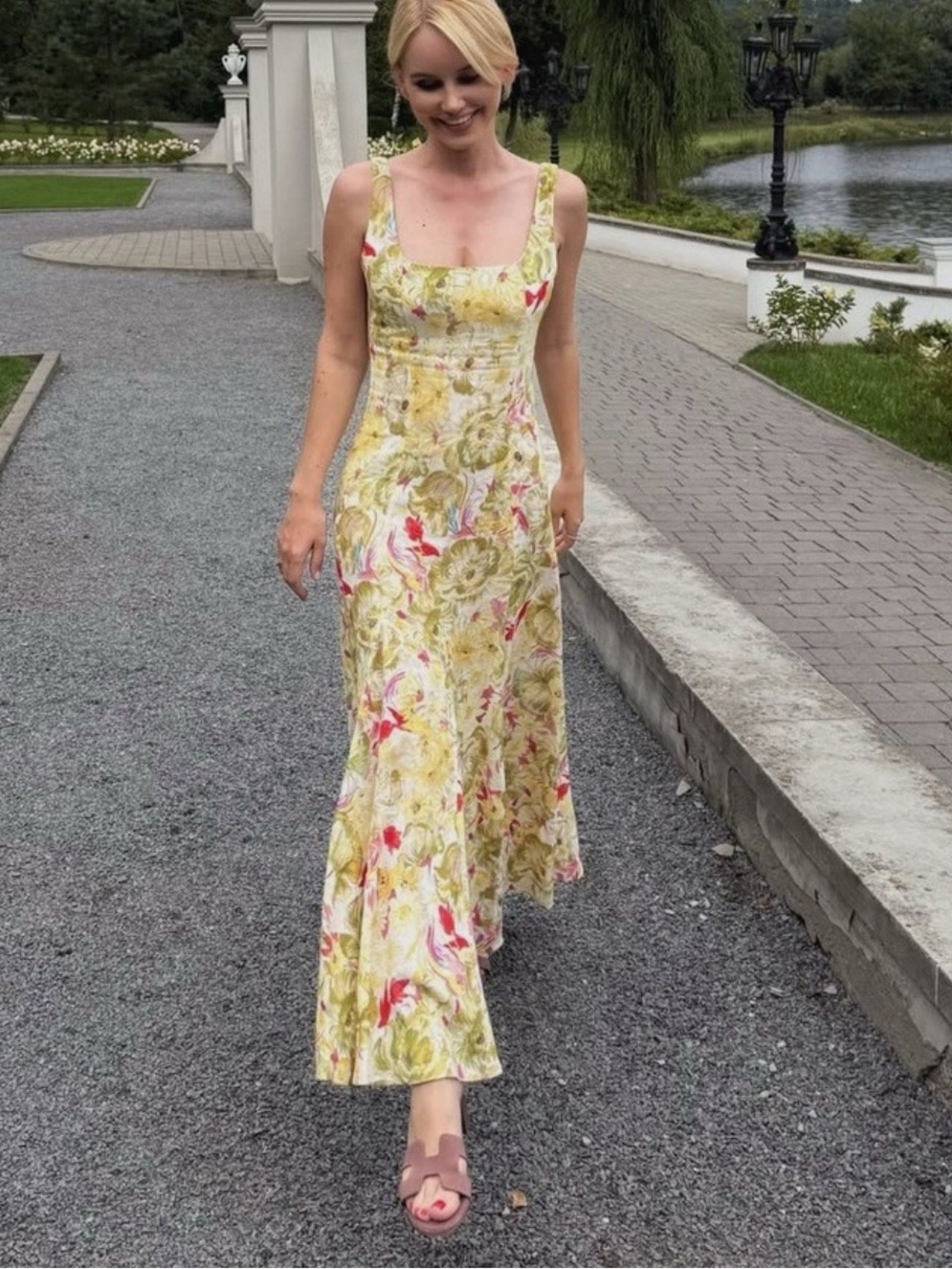 NWT Zara Linen Blend Yellow Dress ZW Collection Floral Wedding Guest M - Picture 14 of 16
